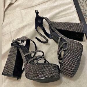 Zara Black Platform Sandals with Sparkly Design